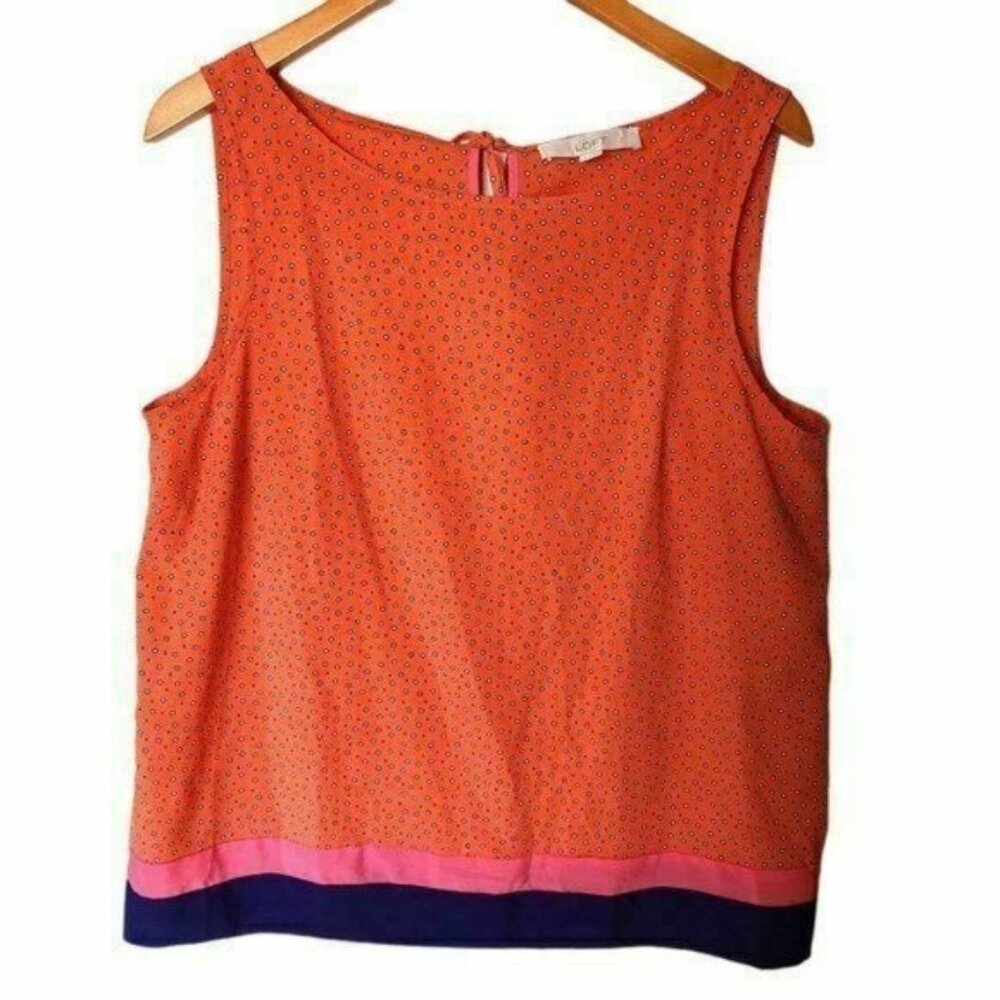 Loft Sleeveless Blouse Color Block Polka Dot L Large Womens